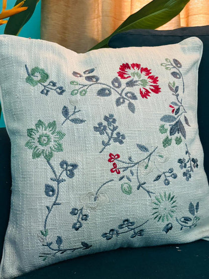 Embroidery Multicolor Floral Cushion Cover