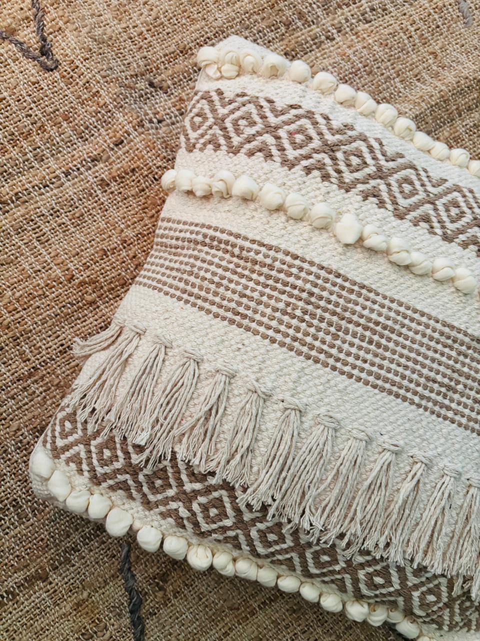 Bohemian Beige Cushion Cover with fringes