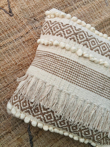 Bohemian Beige Cushion Cover with fringes