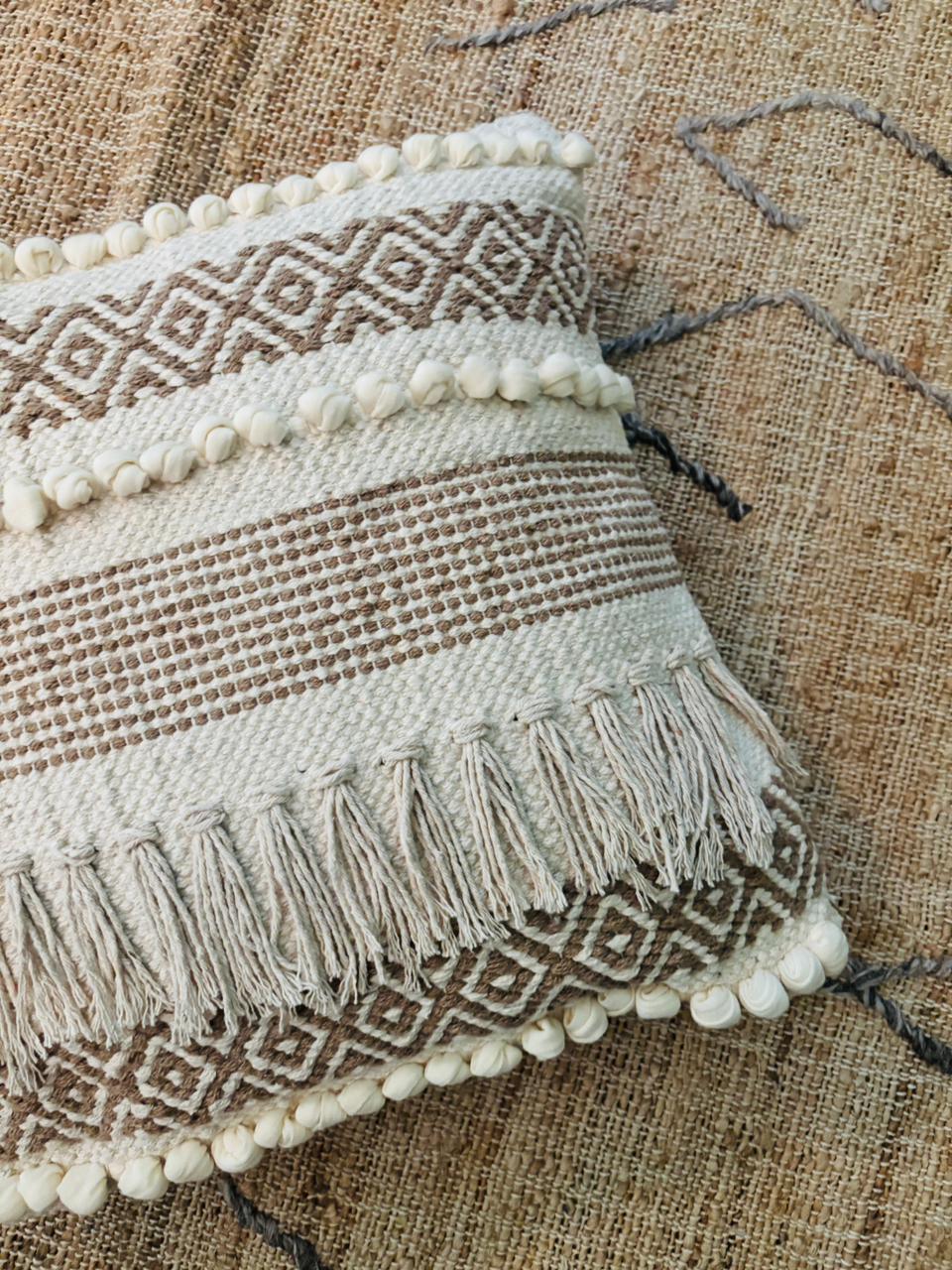 Bohemian Beige Cushion Cover with fringes