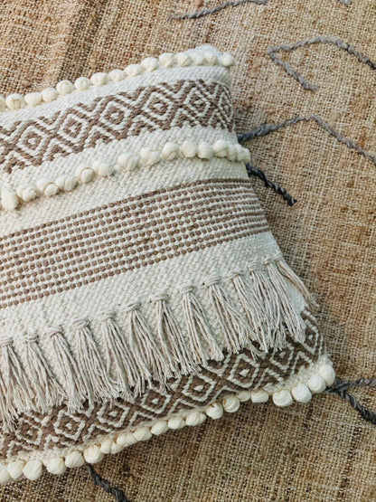 Bohemian Beige Cushion Cover with fringes