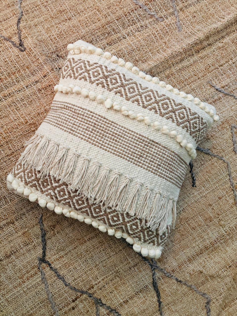 Bohemian Beige Cushion Cover with fringes