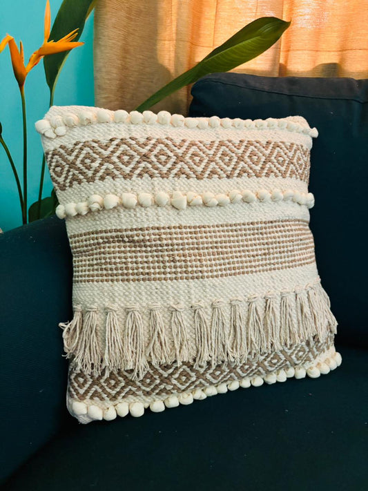 Bohemian Beige Cushion Cover with fringes