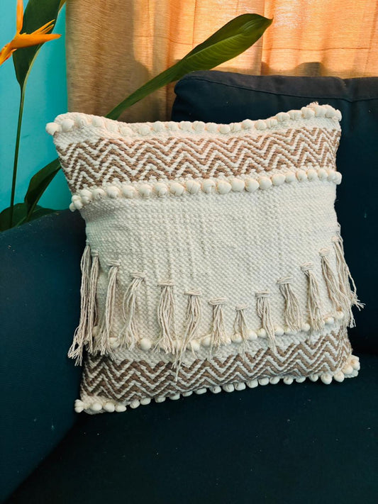 Bohemian Tufted Cotton Natural/White Cushion Cover