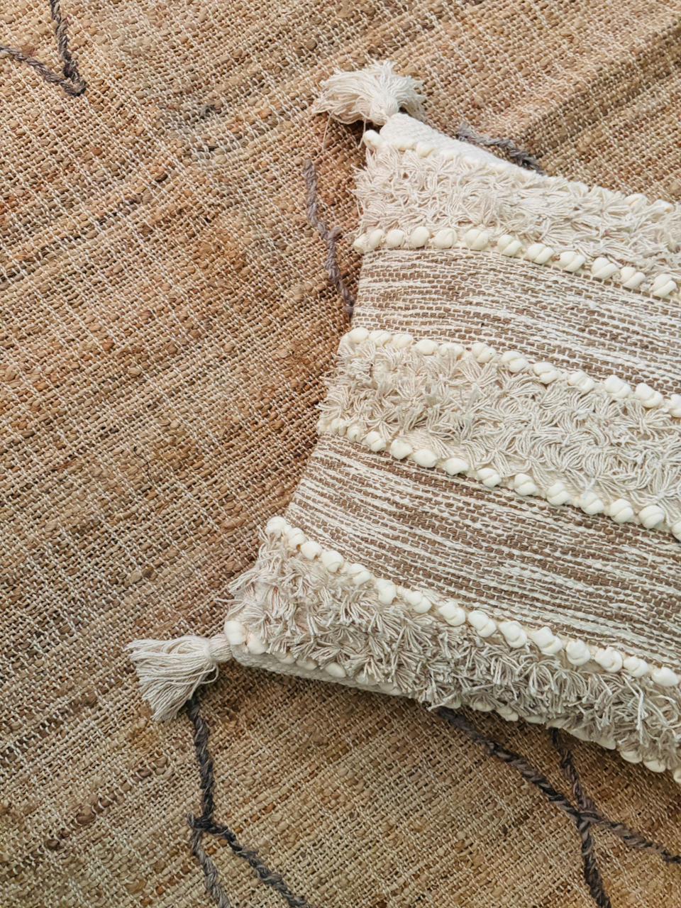 Bohemian White & Beige Tufted Cushion Cover
