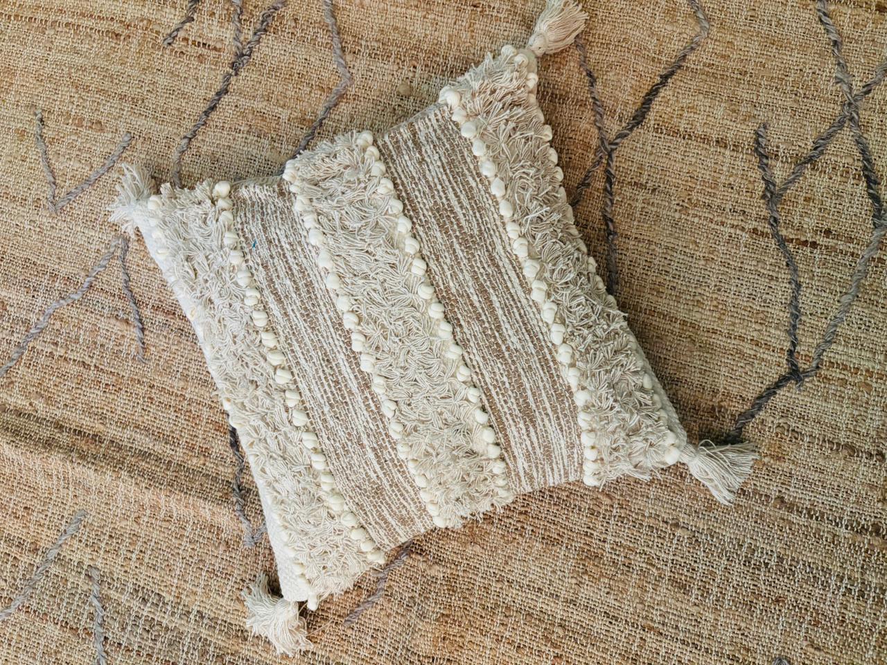Bohemian White & Beige Tufted Cushion Cover