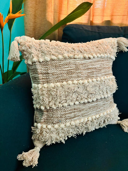 Bohemian White & Beige Tufted Cushion Cover