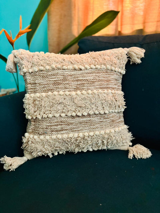 Bohemian White & Beige Tufted Cushion Cover