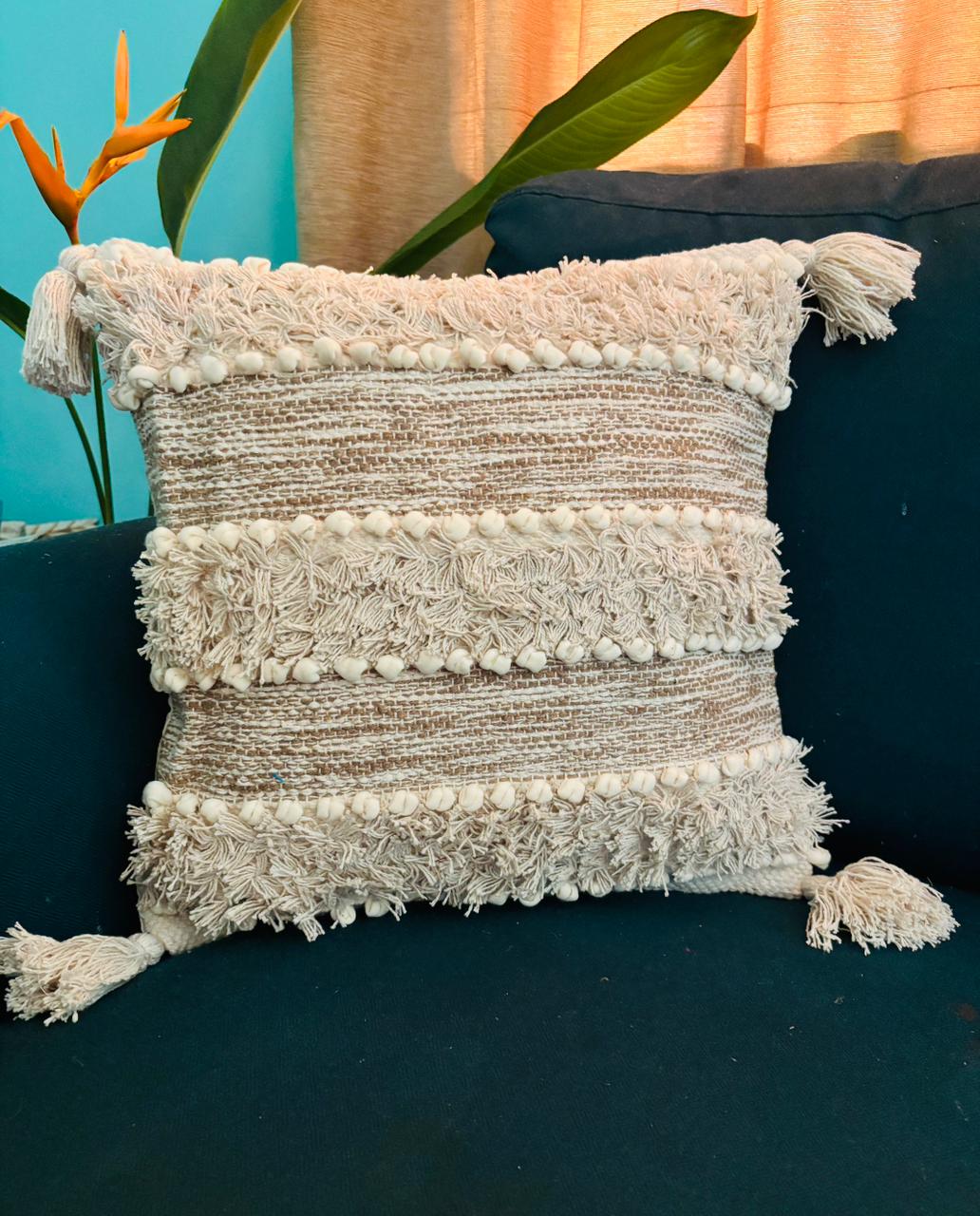 Bohemian White & Beige Tufted Cushion Cover