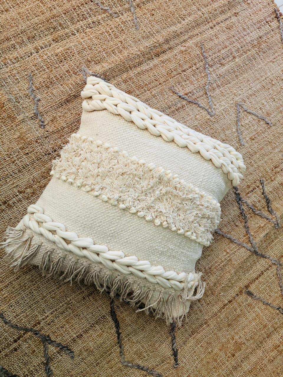 Bohemian Style Handmade Natural/White Cushion Cover