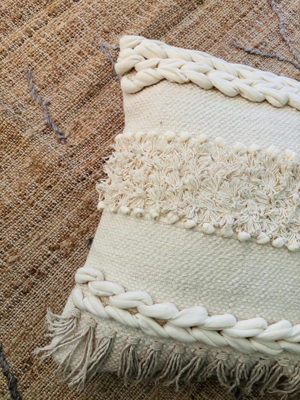 Bohemian Style Handmade Natural/White Cushion Cover