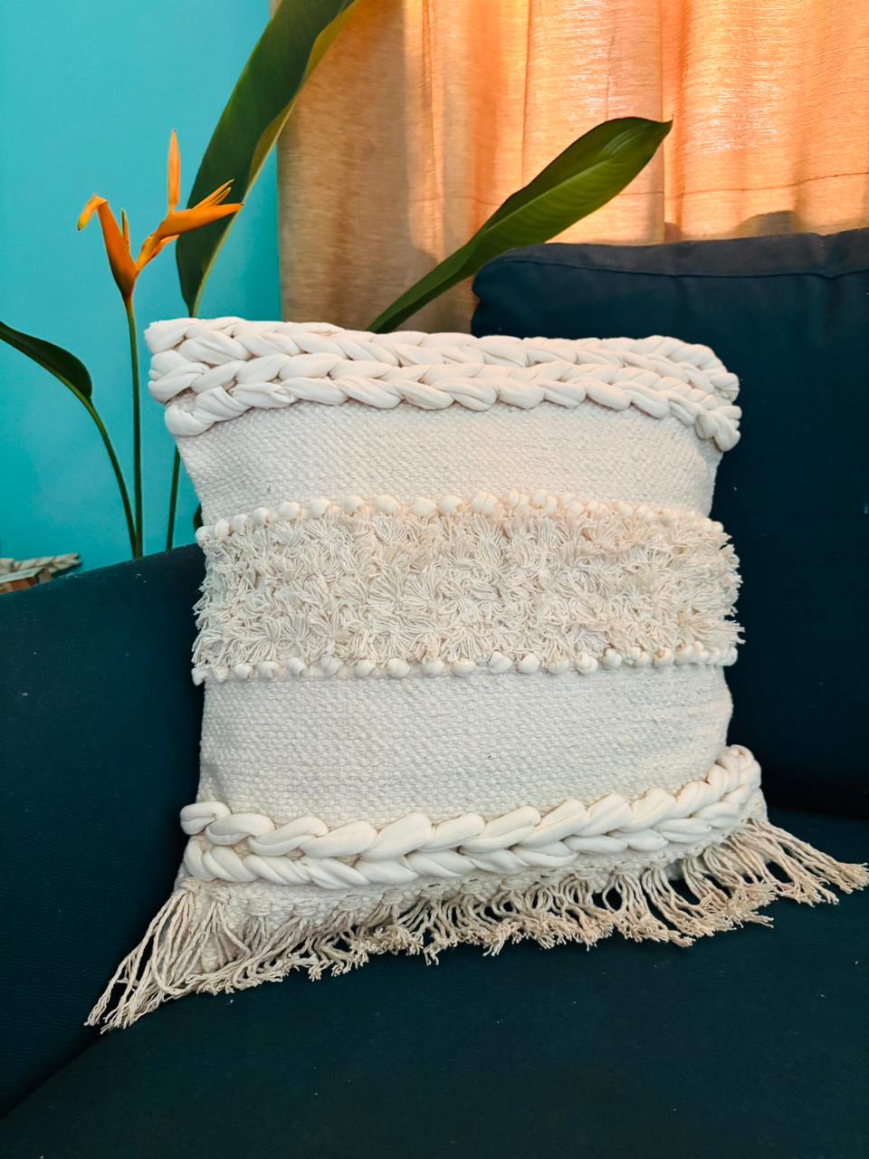 Bohemian Style Handmade Natural/White Cushion Cover