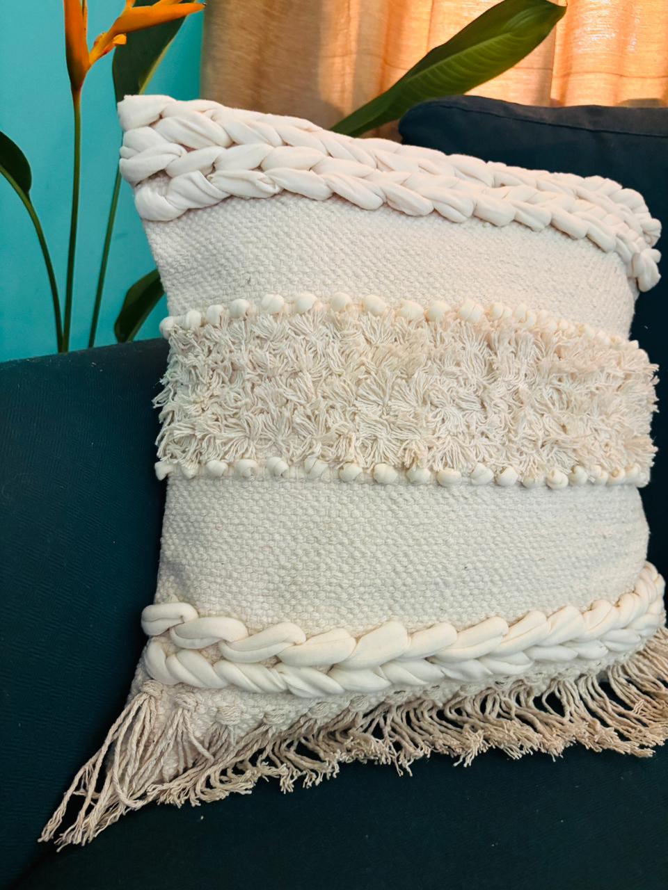 Bohemian Style Handmade Natural/White Cushion Cover
