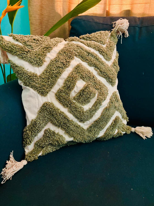 Green & White Tufted Cushion Cover
