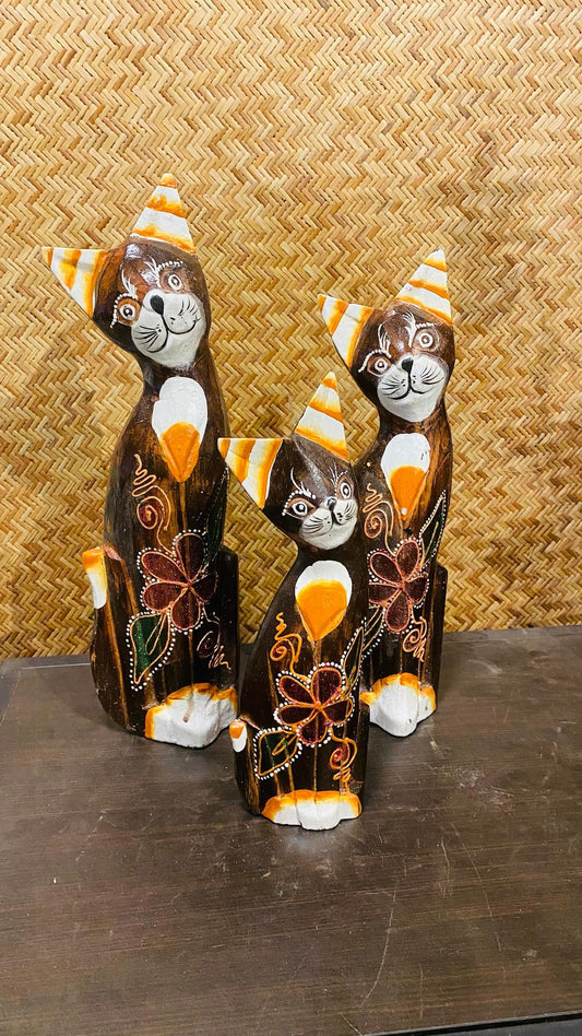 Imported Wooden Cats Set of 3
