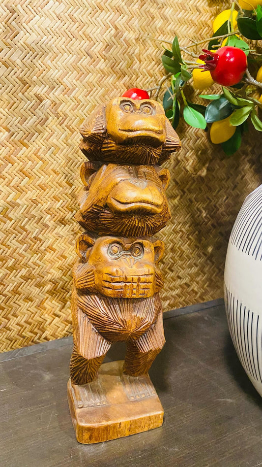 Wooden Figurine Sculpture Abstract Africa Asia Handicraft Deco 3 Monkeys