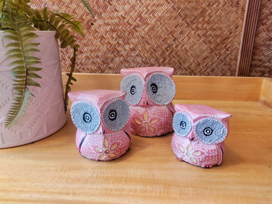 Owl Set of Three Pink Set of 3