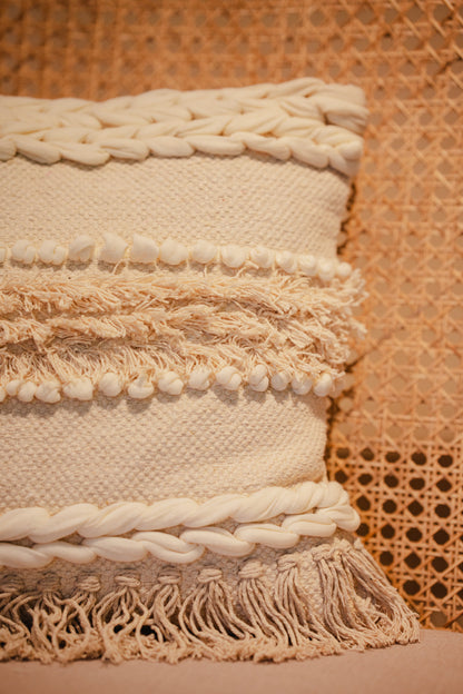 Bohemian White & Beige Tufted Cushion Cover