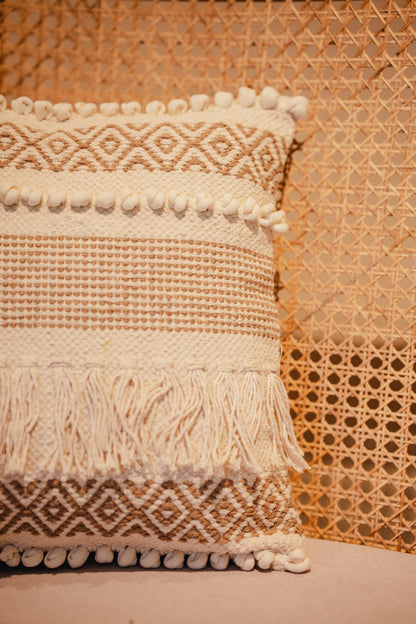 Bohemian Beige Cushion Cover with fringes