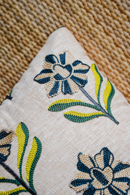 Floral Green Embroidery Cushion Cover