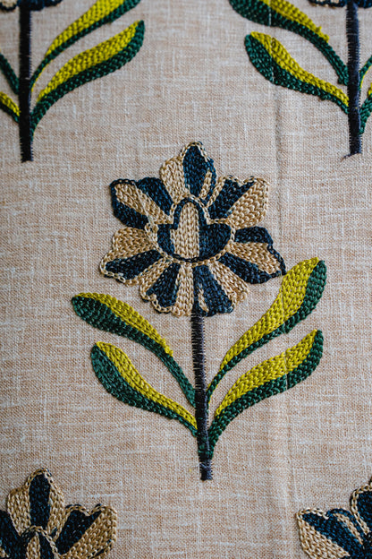 Floral Green Embroidery Cushion Cover