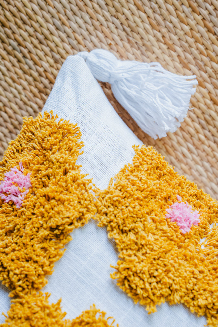 Yellow Floral Tufted Cushion Cover