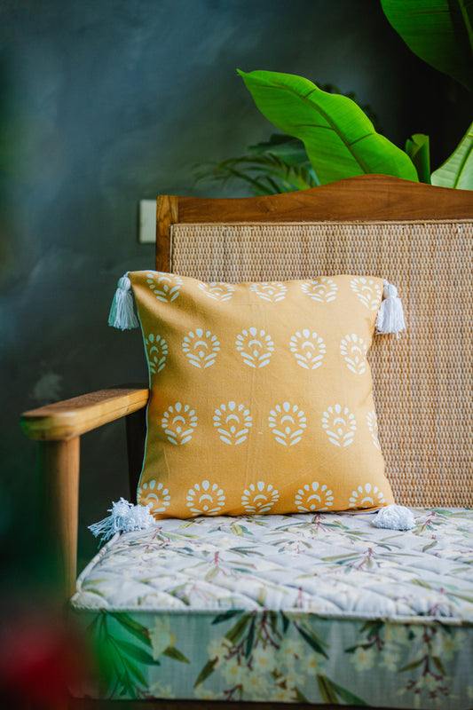 Yellow Floral Printed Cushion Cover