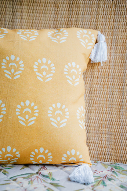 Yellow Floral Printed Cushion Cover