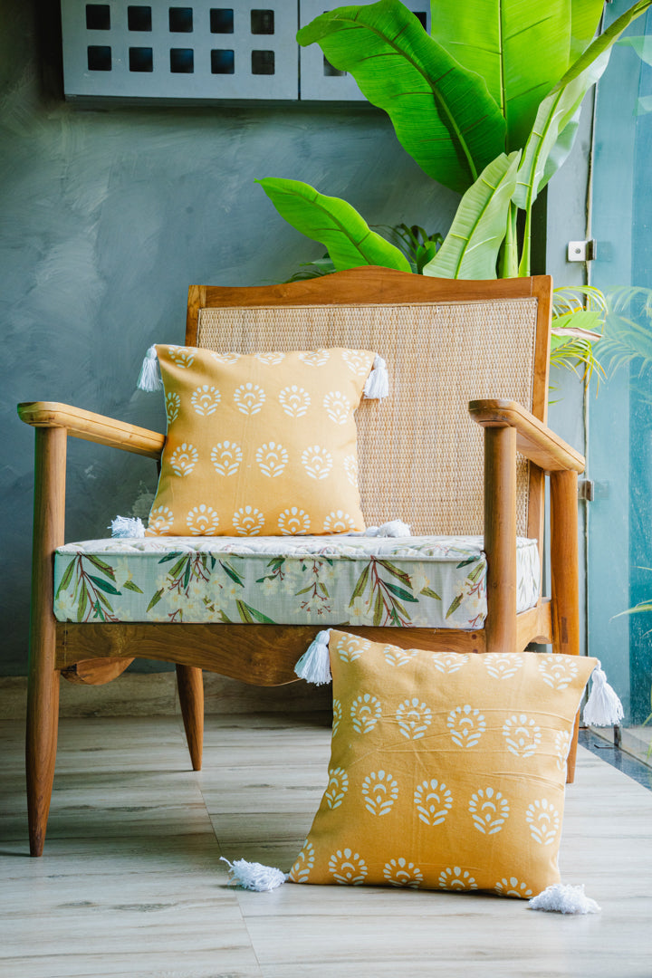 Yellow Floral Printed Cushion Cover
