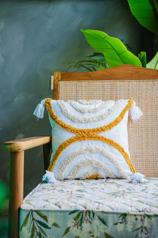 Yellow/White Tufted Cushion Cover