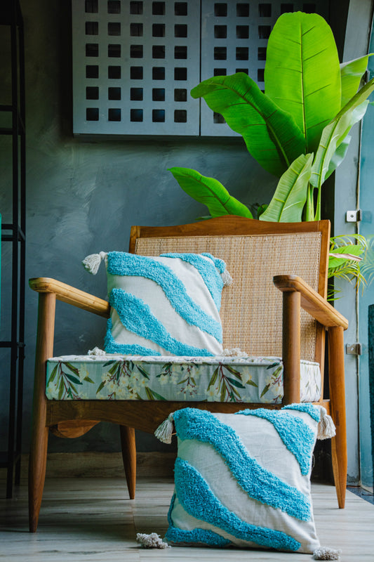 Blue Waves Tufted Cushion Cover