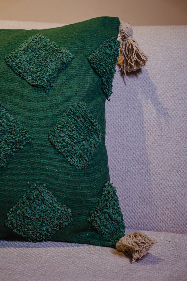 Bohemian Green Tufted Cushion Cover