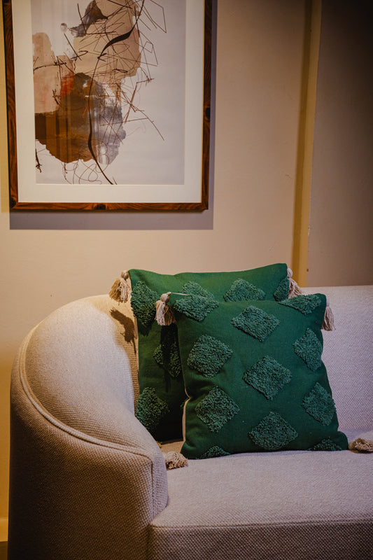 Bohemian Green Tufted Cushion Cover