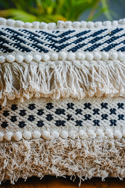 Bohemian Black/White Cushion Cover with Fringes