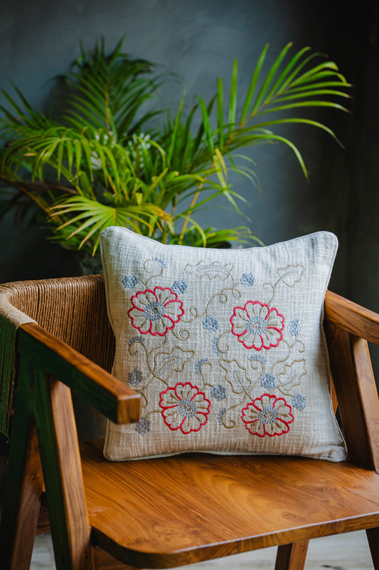 Pink/Blue Floral Embroidery Cushion Cover