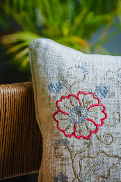 Pink/Blue Floral Embroidery Cushion Cover