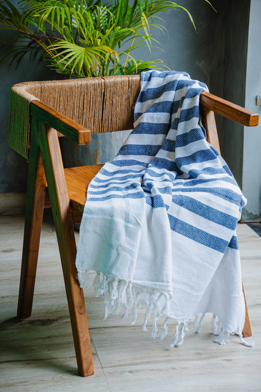 Blue/White Striped Printed Sofa Throw