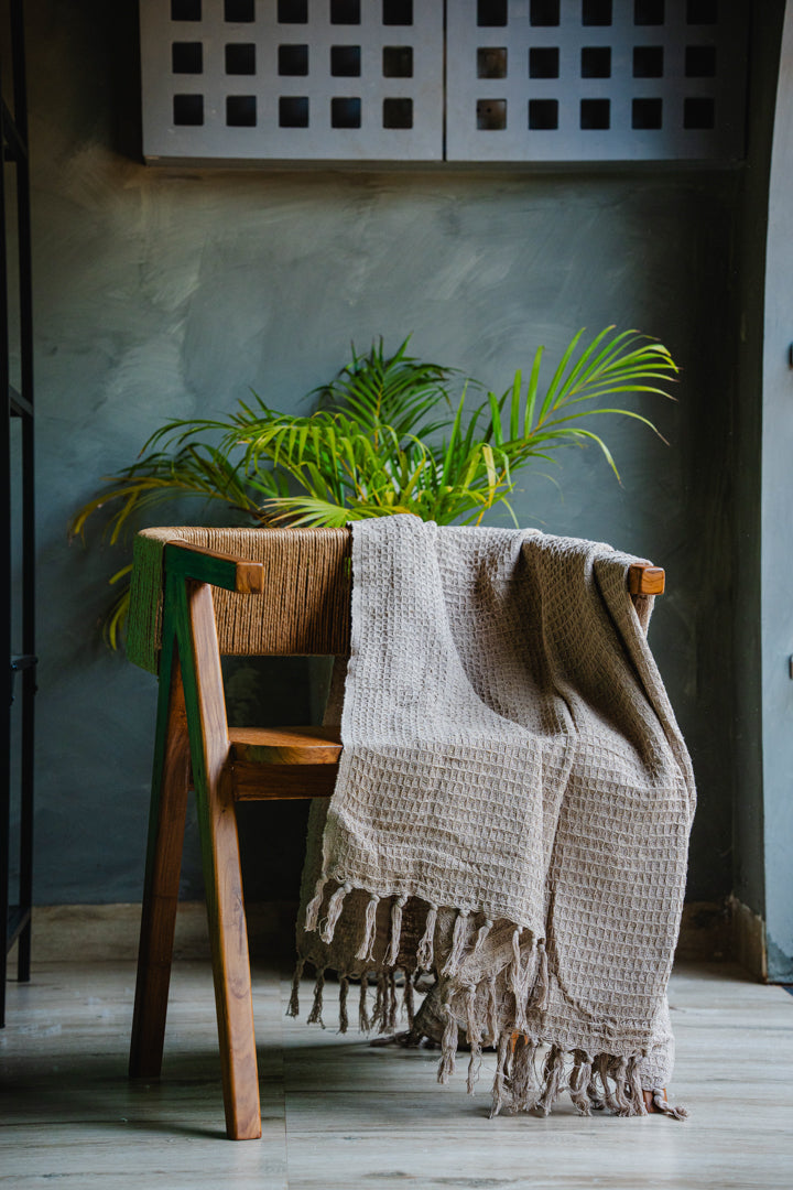 Beige Waffle Style Sofa Throw