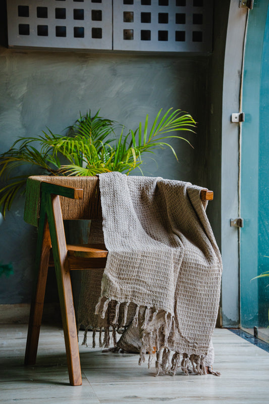 Beige Waffle Style Sofa Throw