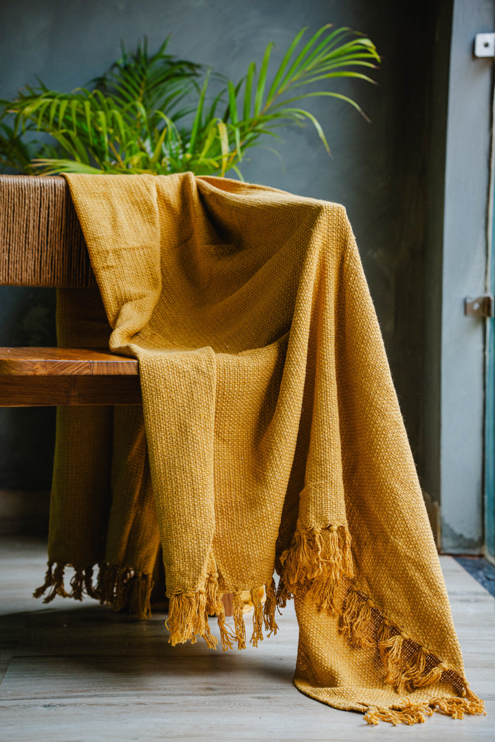 Yellow Knotted Style Sofa Throw