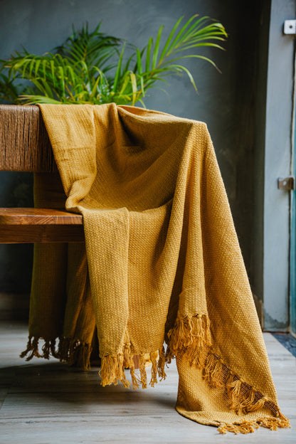 Yellow Knotted Style Sofa Throw