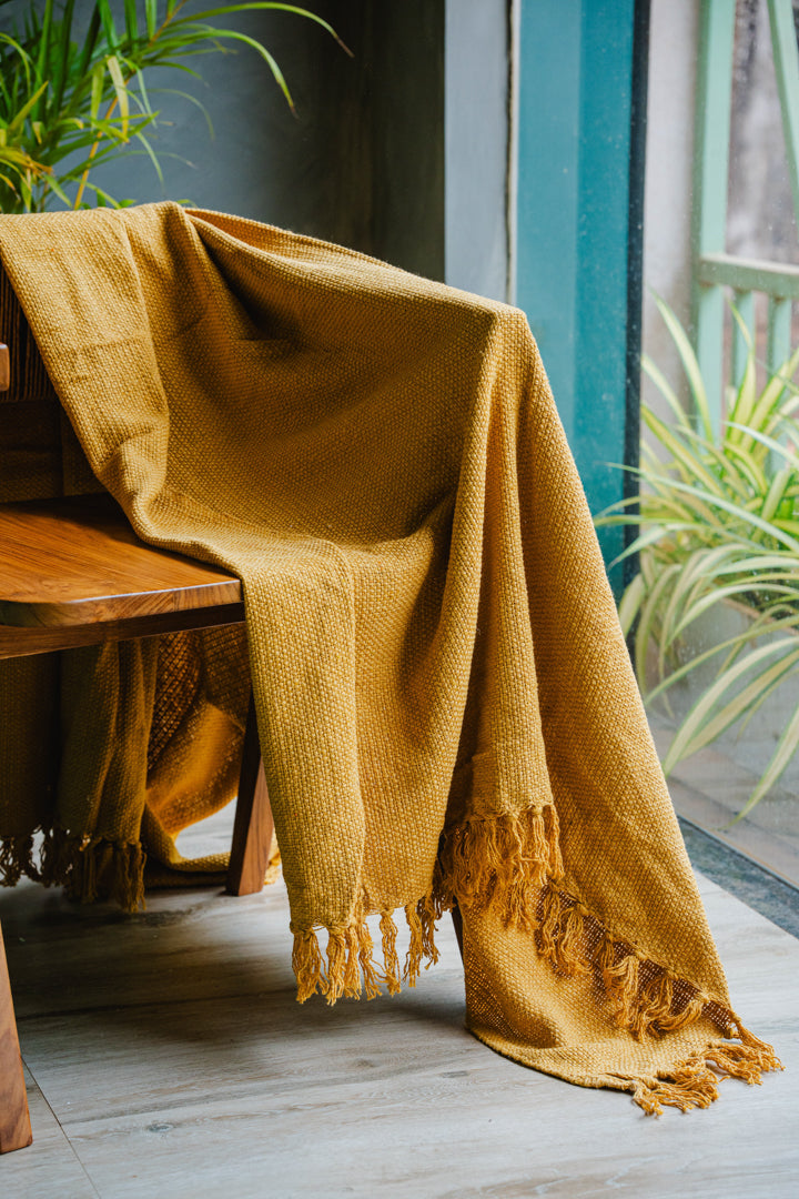 Yellow Knotted Style Sofa Throw