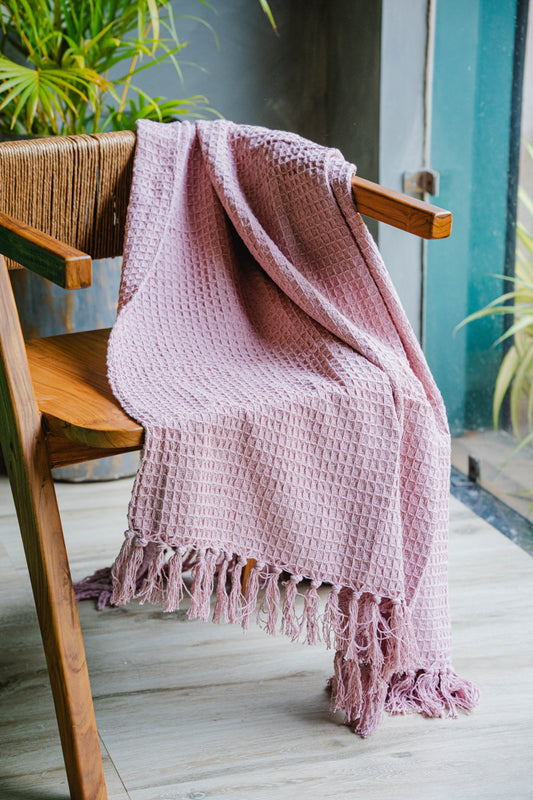 Baby Pink Waffle Style Sofa Throw