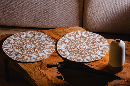 Printed Beige/White Jute Placemats