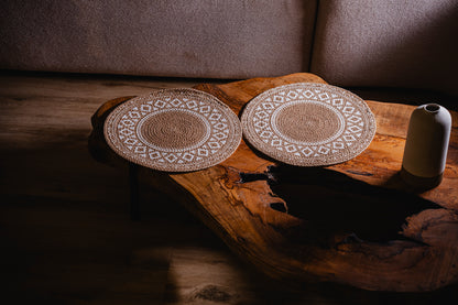 Printed Beige/White Jute Placemats