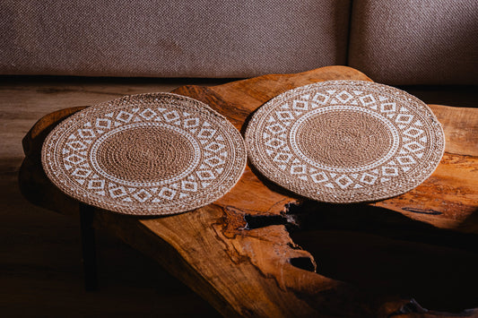 Printed Beige & White Jute Placemats