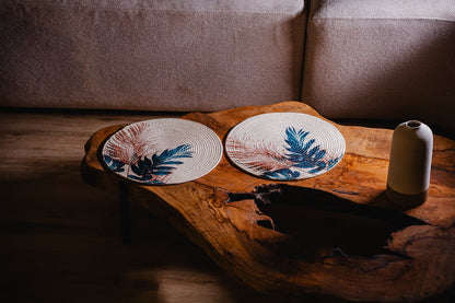 Printed Blue Leaf Round Placemats