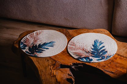 Printed Blue Leaf Round Placemats