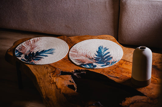 Printed Blue Leaf Round Placemats