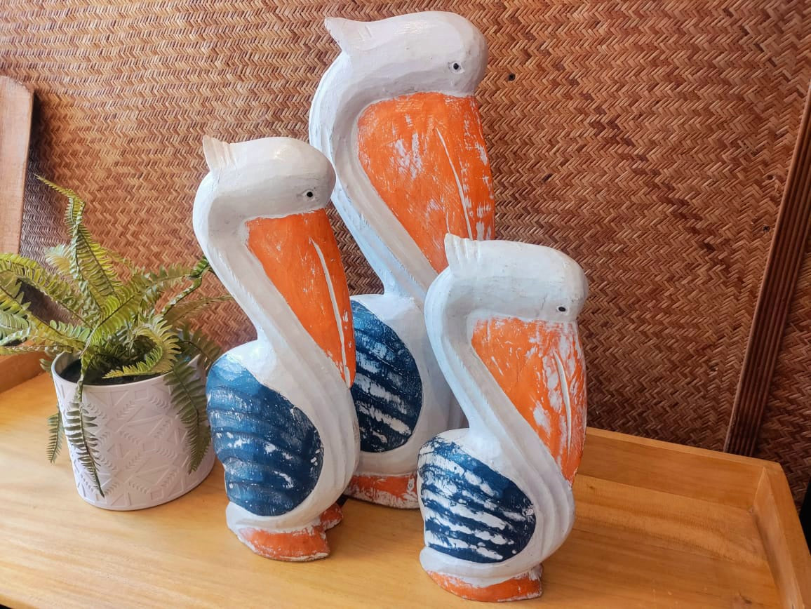 Set of 3 Pelicans Orange With Dark Blue